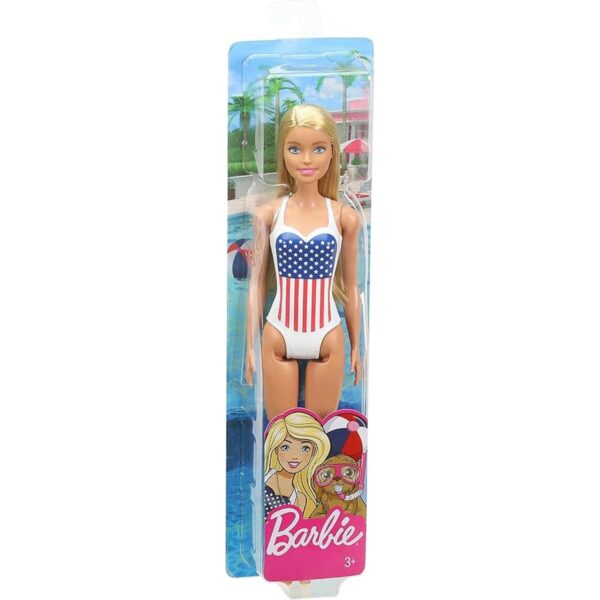 Muñeca Barbie Rubia en traje de baño con bandera de_5