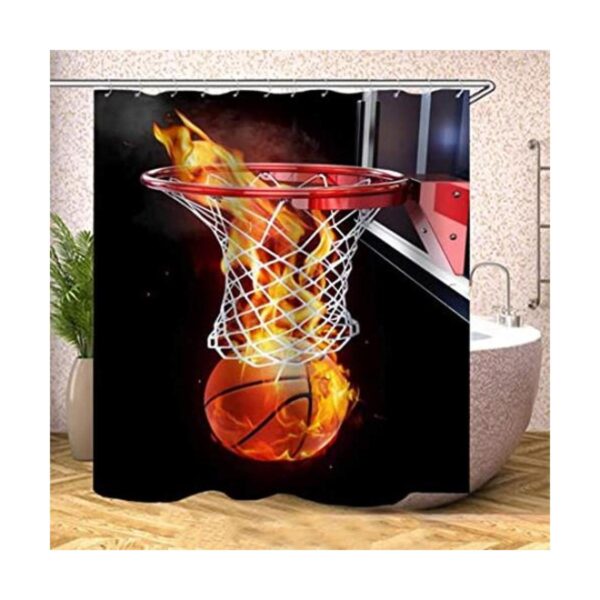 Cortinas de ducha deportivas de baloncesto con llamas_1