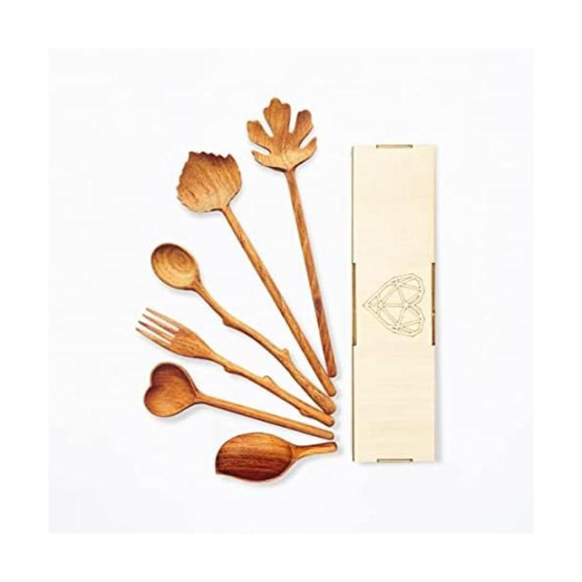 Juego de cucharas y tenedores de madera natural juego de