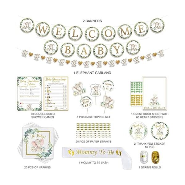Juego de 252 decoraciones de fiesta de elefante para niño_4