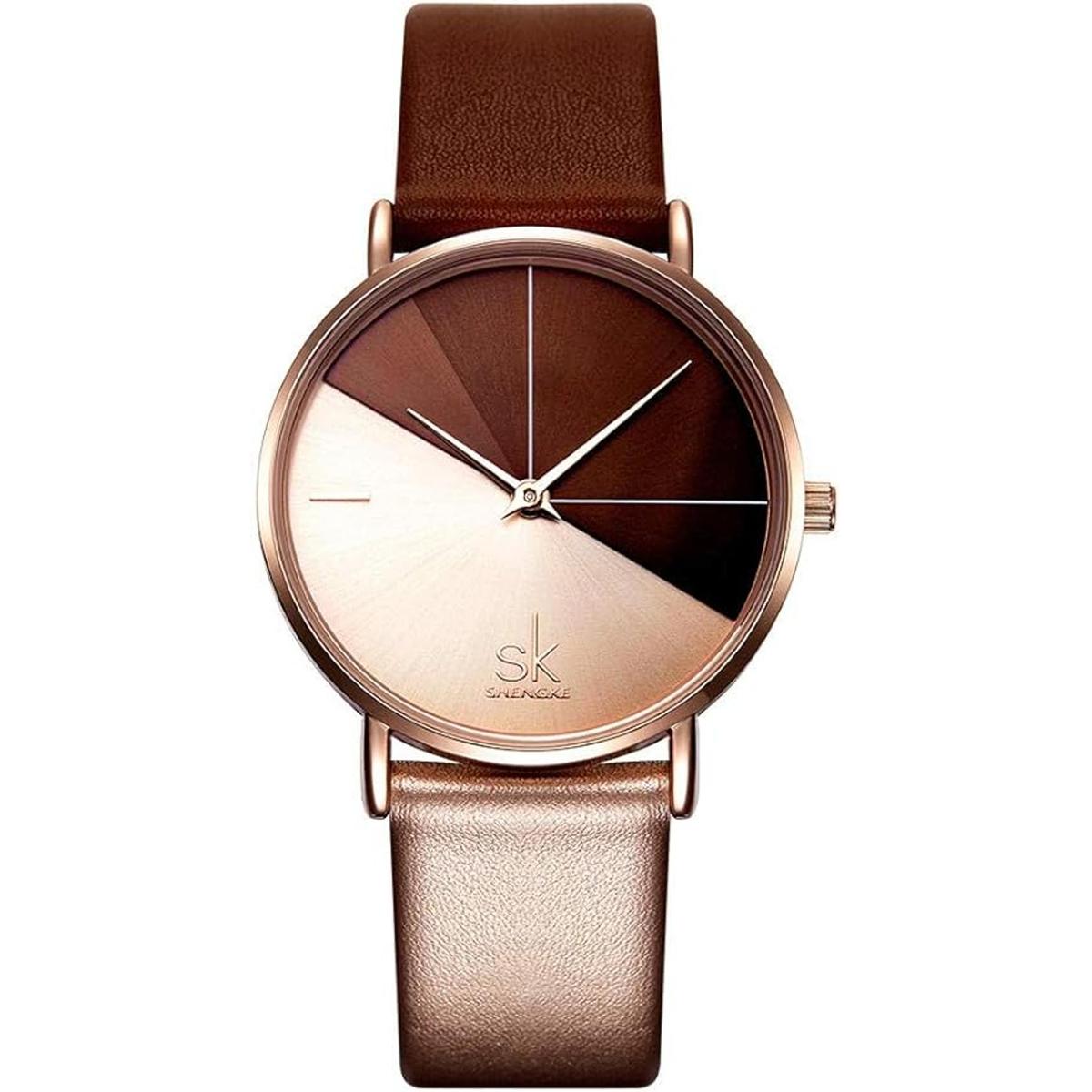 SHENGKE Simplicity Reloj creativo para mujer de cuero