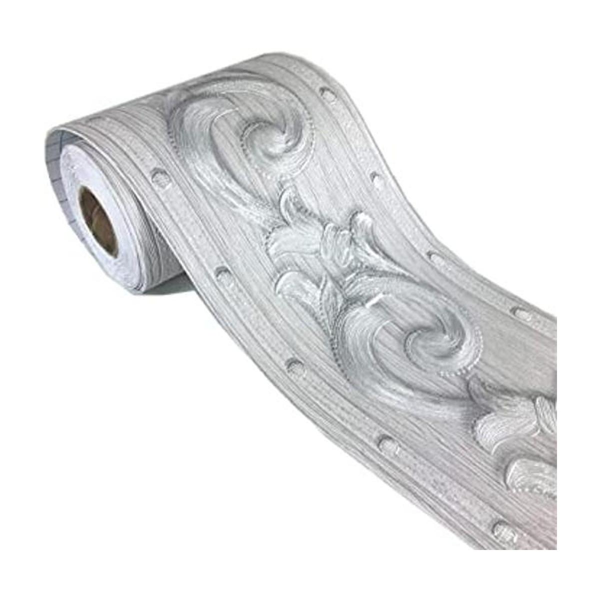 Elegante papel tapiz de moldura floral gris plateado con