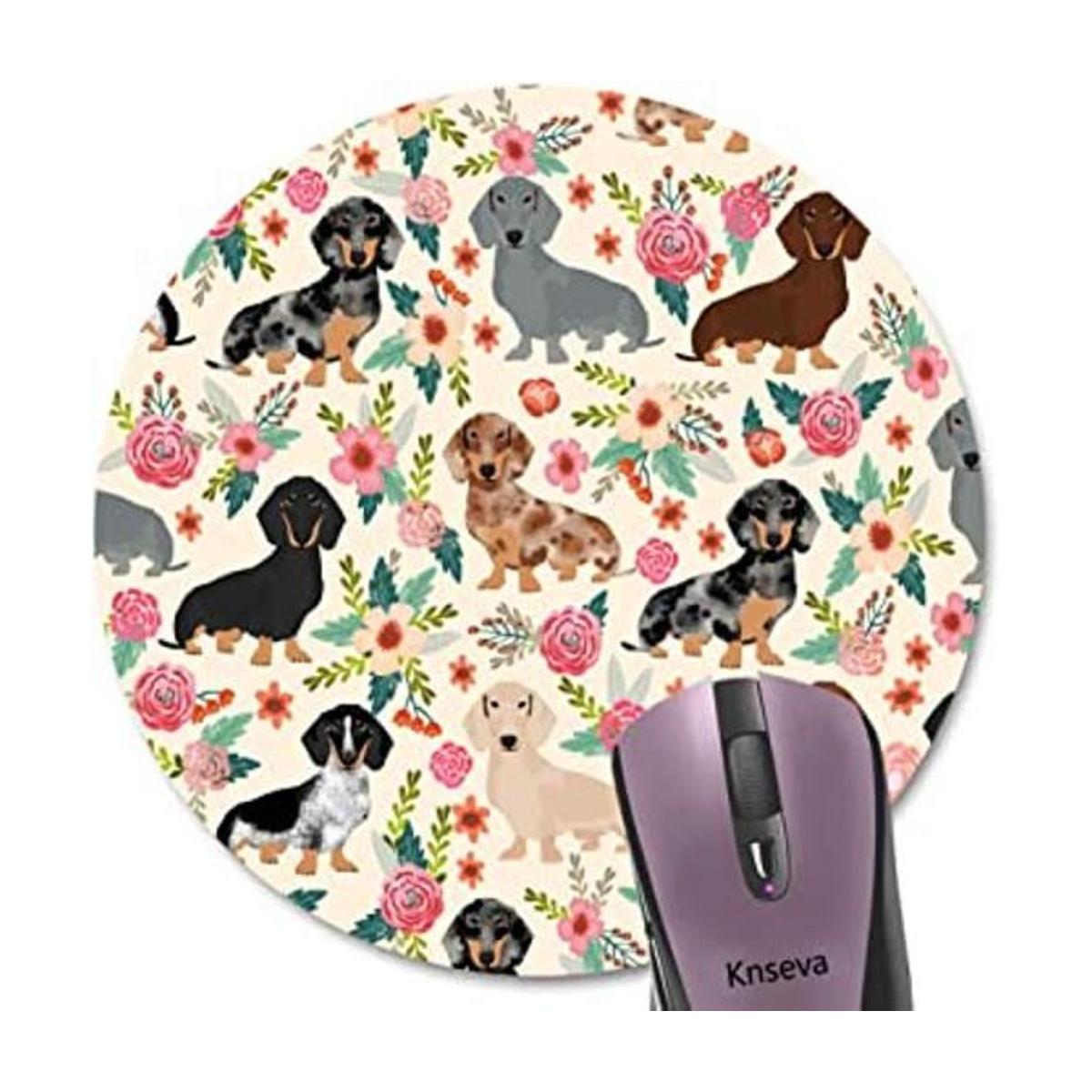 Knseva Lindo Coloreado Floral Daschund Ronda Mouse Pad
