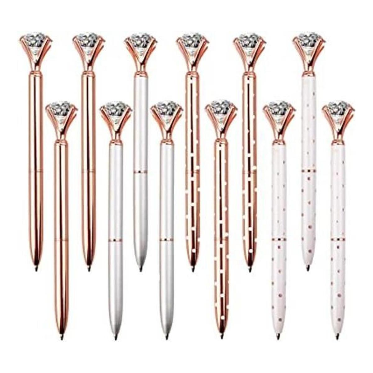 LONGKEY 12 bolígrafos de diamantes grandes de cristal con