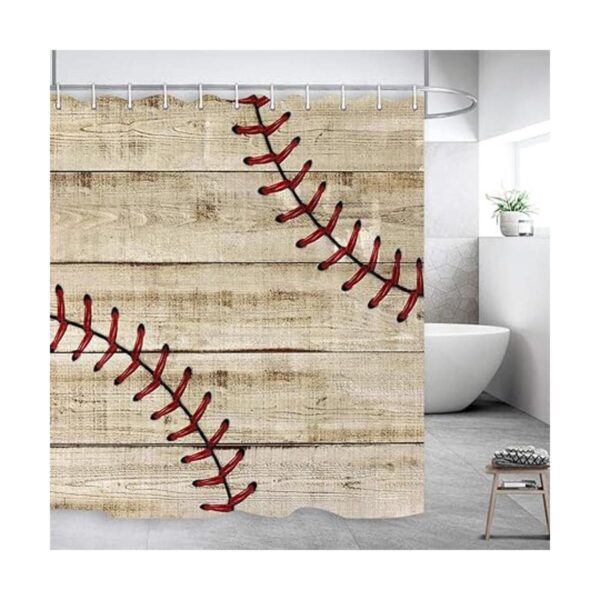 Cortina de ducha deportiva de béisbol para baño con_3