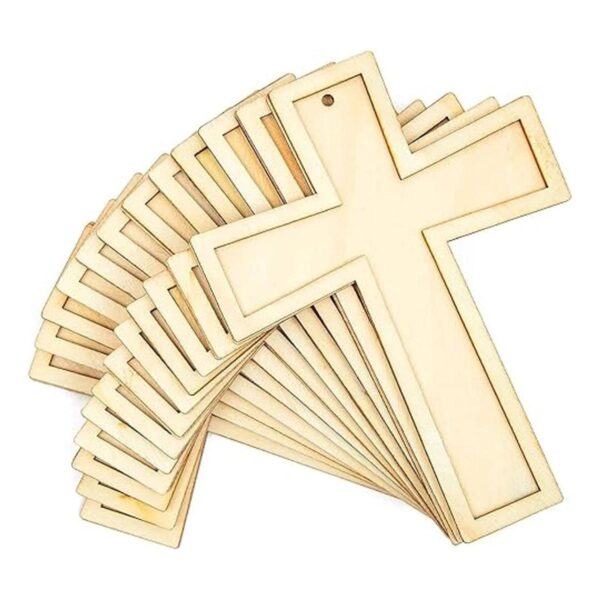 Cruz de madera sin terminar con cuerda de yute para