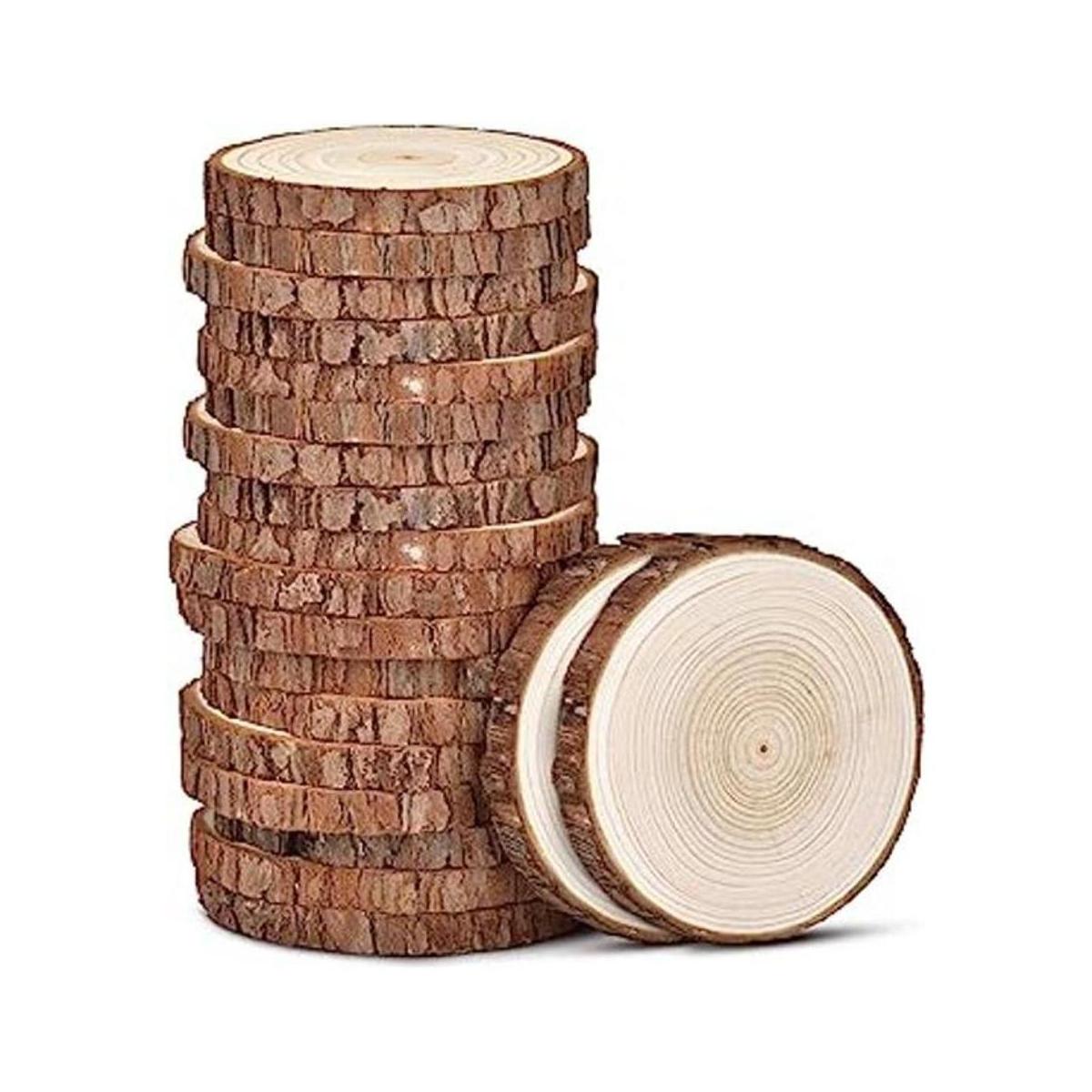 LESUMI Unfinished Natural Wood Slices with Bark 20 Pcs