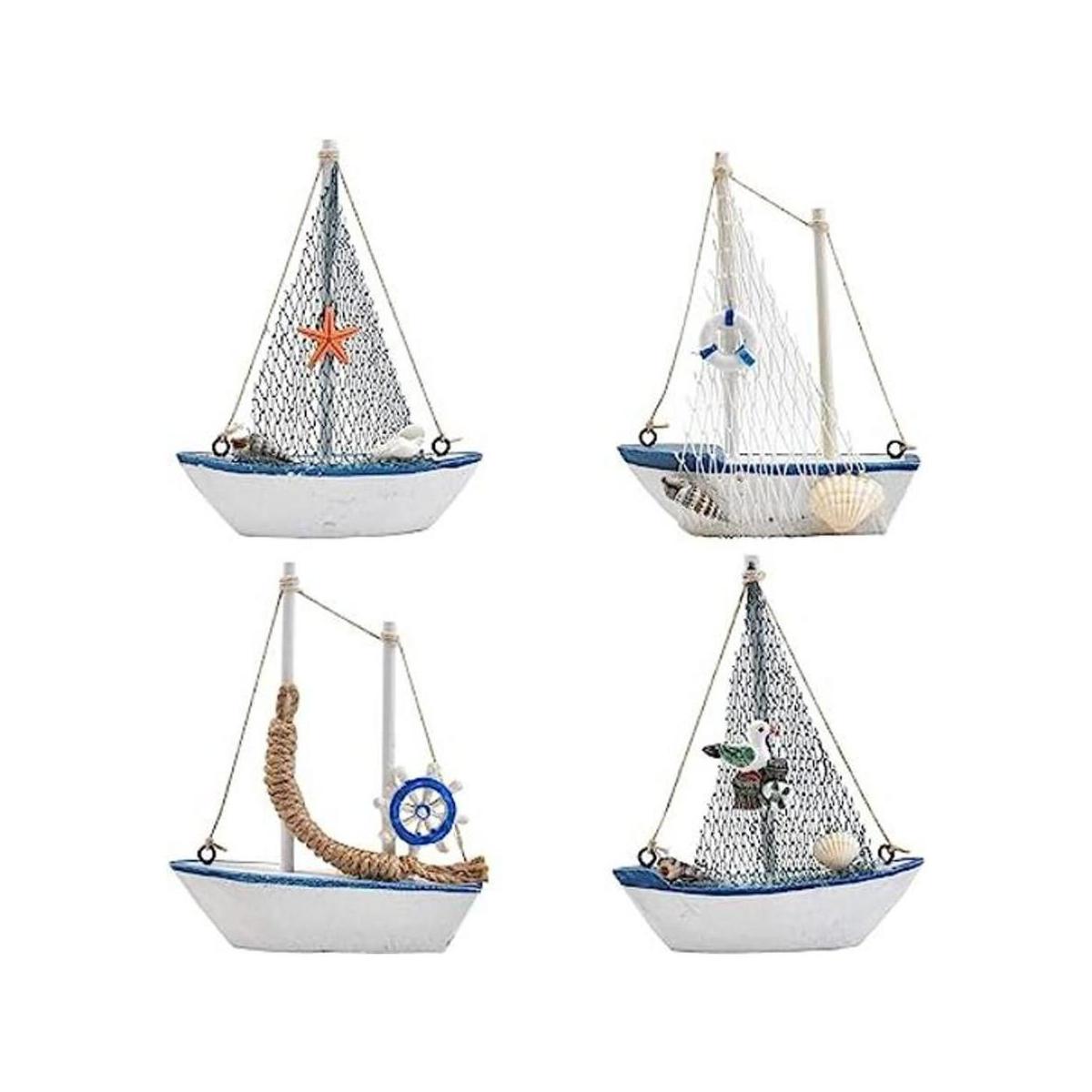 BUYGOO Juego de 4 mini veleros para decoración de velero