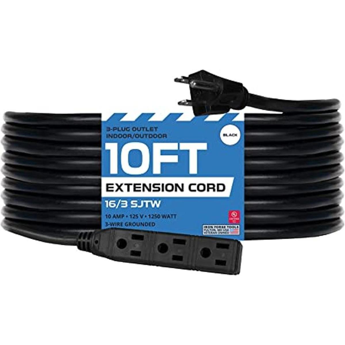 Cable de extensión negro de 9.8 ft con 3 tomas de
