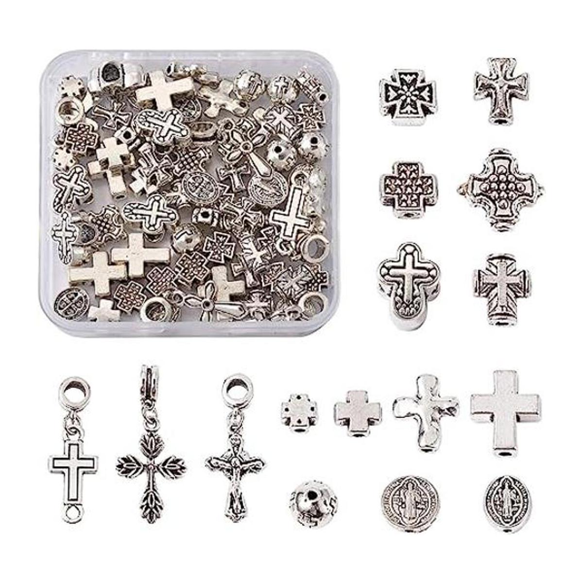 Craftdady 70 cuentas de cruz de crucifijo de plata