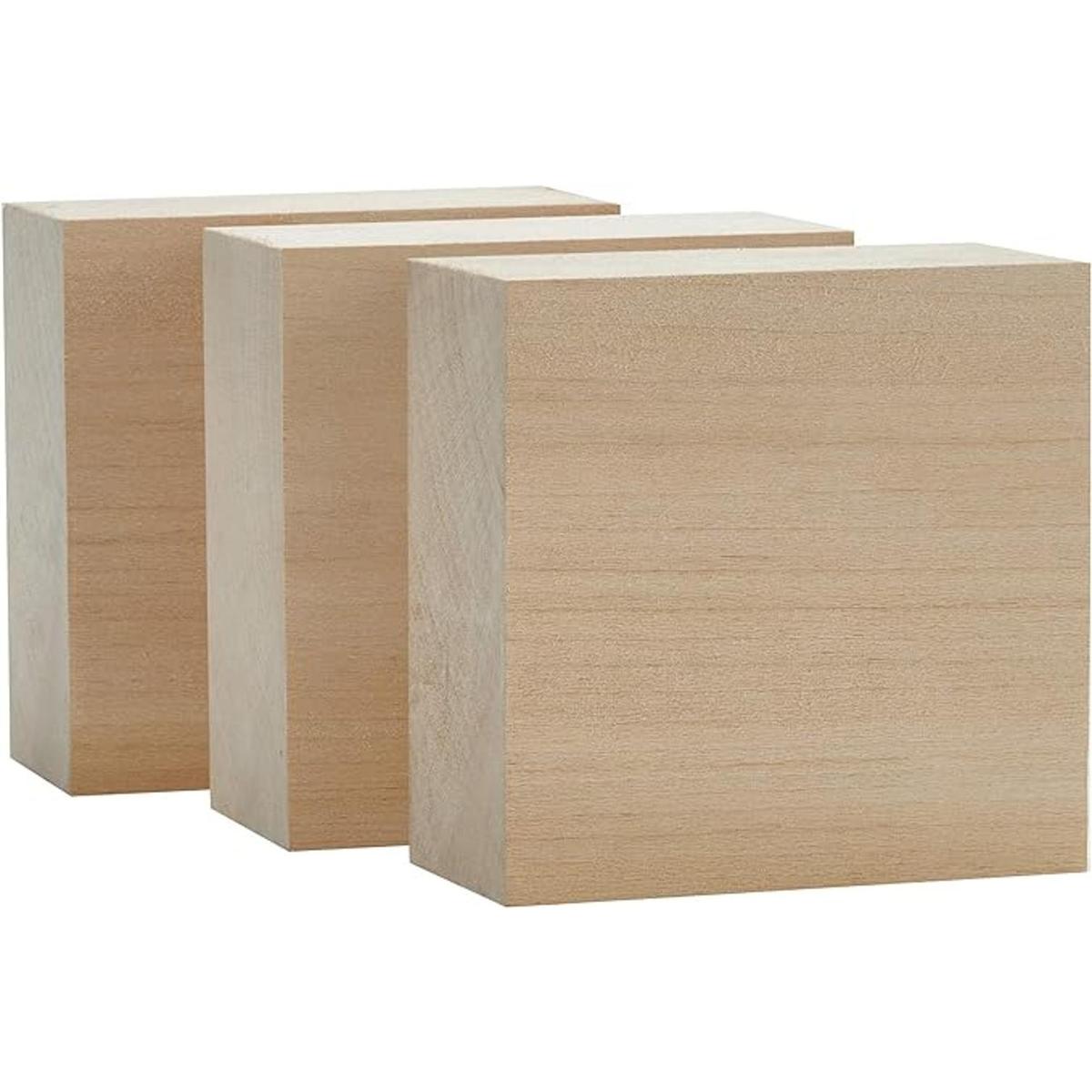Craftiff Bloques de madera de tilo 4.0 x 4.0 x 2.0 in