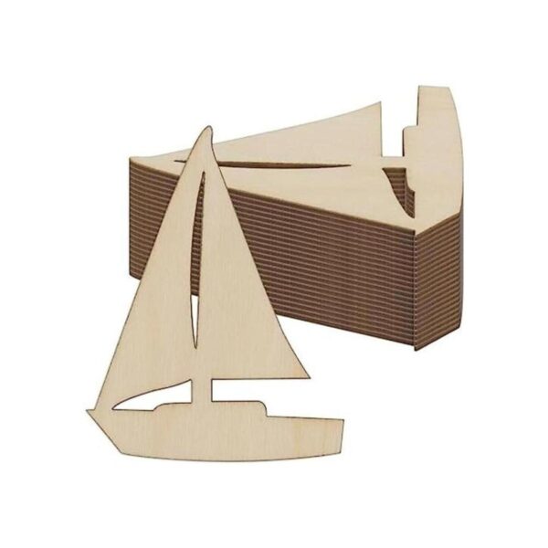 Creaides Adornos de madera en blanco con forma de barco_1