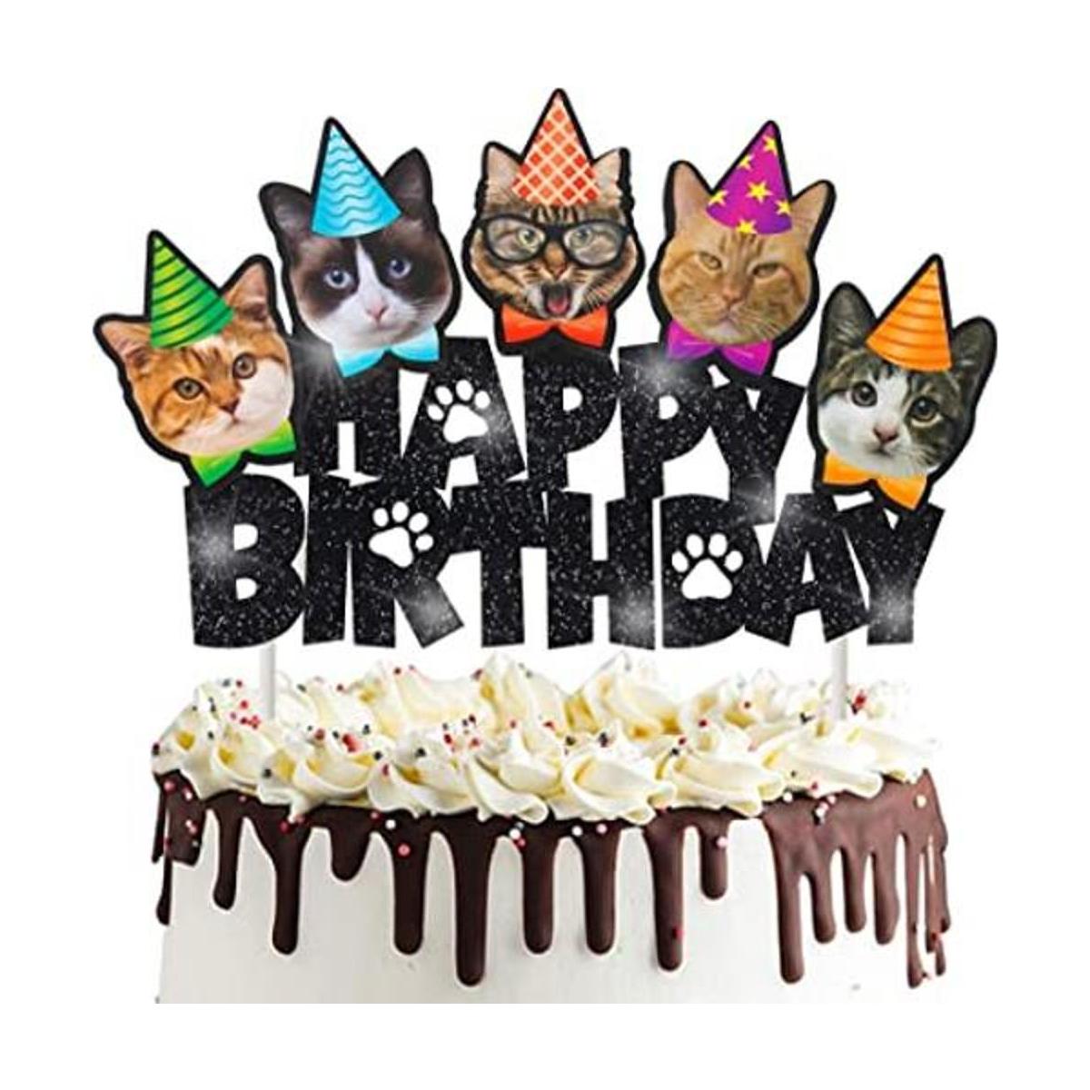 Decoración de pastel de cumpleaños con diseño de gato para