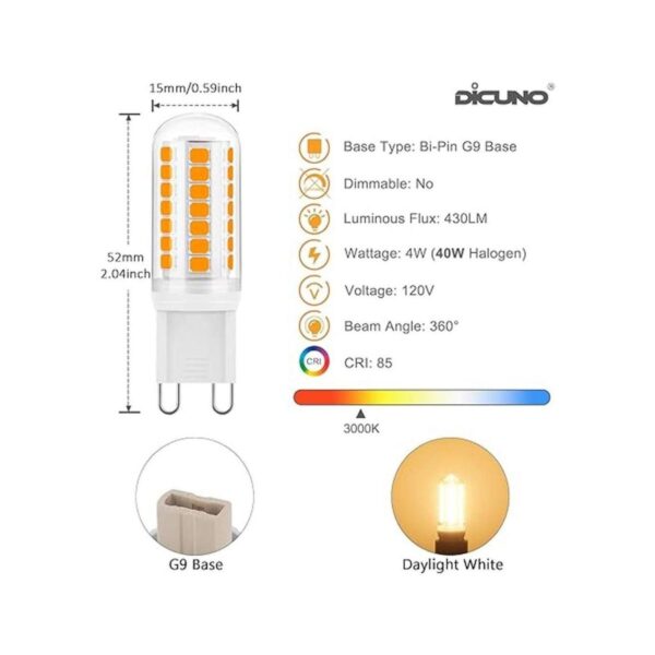 DiCUNO Bombilla LED G9 de 3000 K color blanco cálido_2