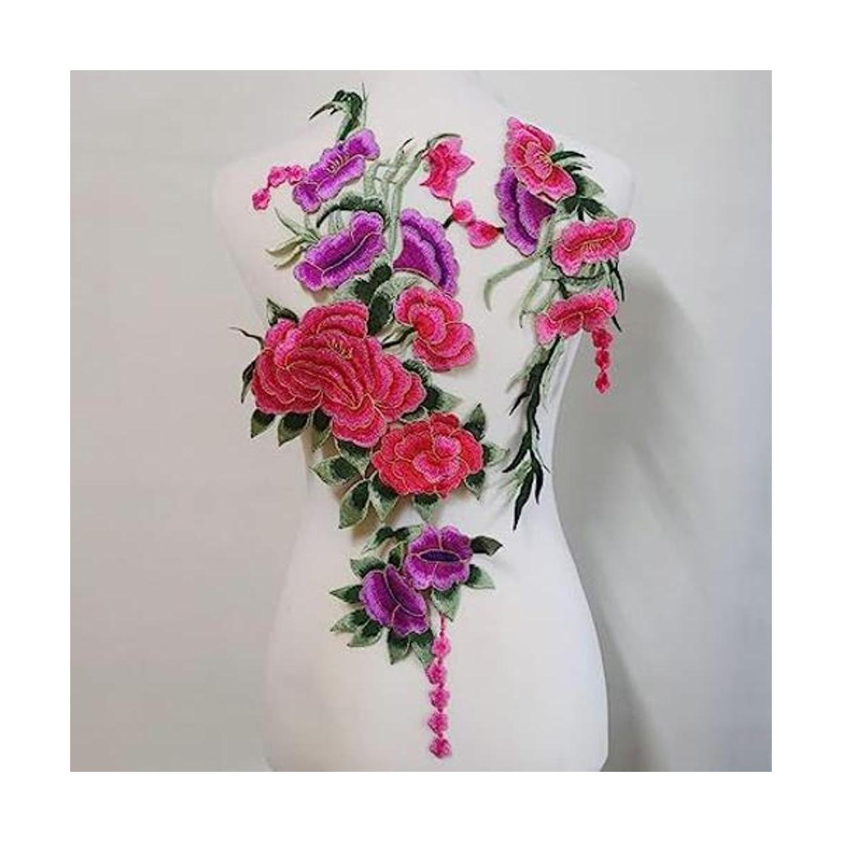 Gran bordado de peonía flor apliques Cheongsametapa ropa