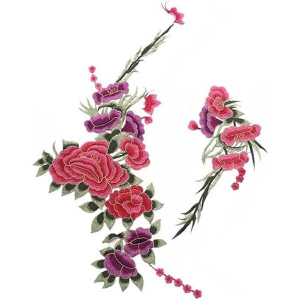Gran bordado de peonía flor apliques Cheongsametapa ropa_5
