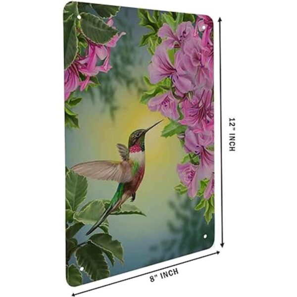 HOSNYE Letrero de estaño de colibrí con diseño floral con_2