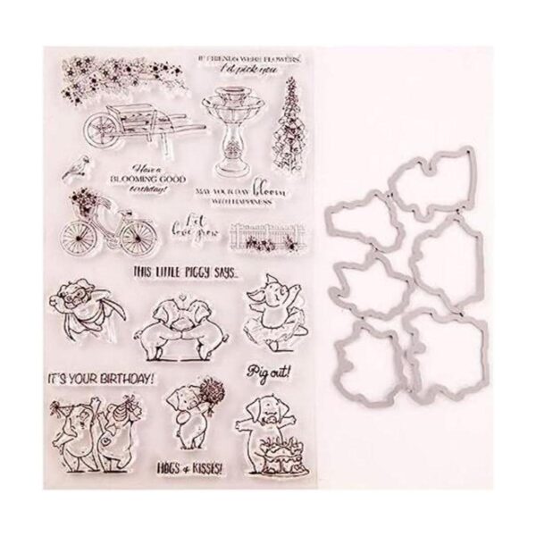 Happy Birthday Kiss Hug Friendship Piggy Flowers