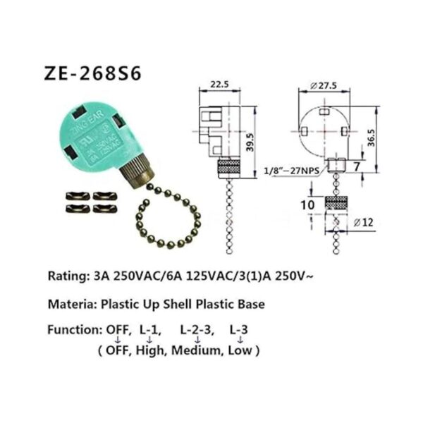 Interruptor de ventilador de techo Zing Ear ZE268S6 3_6