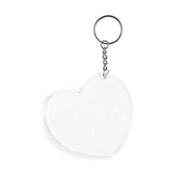 Llavero de corazón acrílico en blanco con anillos de