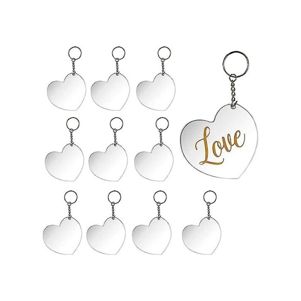 Llavero de corazón acrílico en blanco con anillos de