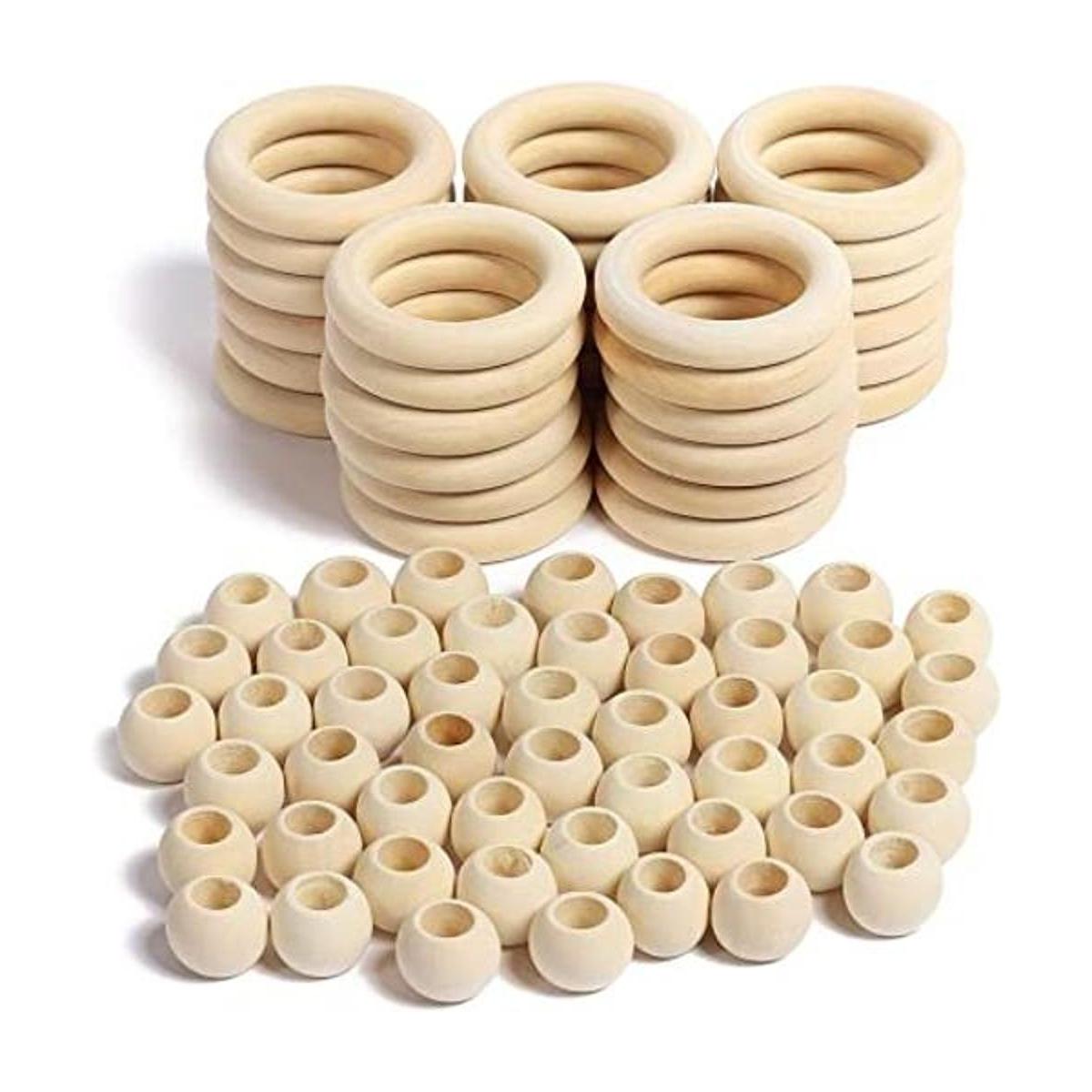 Juego de cuentas y anillos de madera para manualidades y