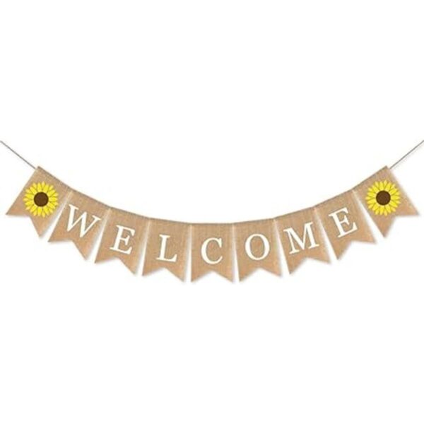 SWYOUN Banner de bienvenida de arpillera con girasol_1