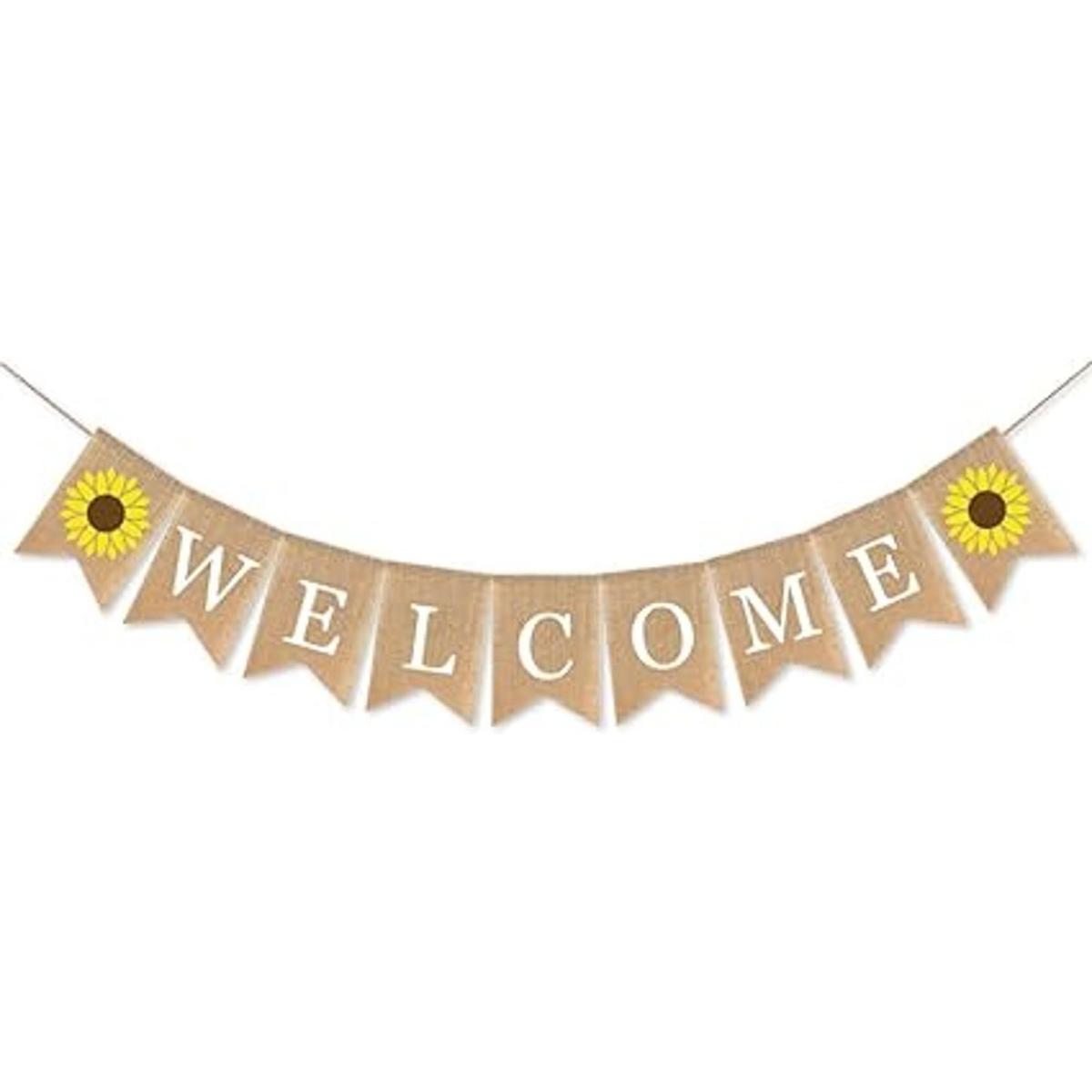 SWYOUN Banner de bienvenida de arpillera con girasol