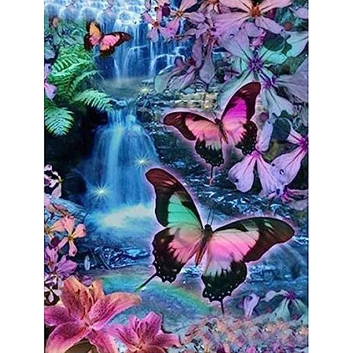 SKRYUIE 5D Pintura de diamante cascada montaña mariposa