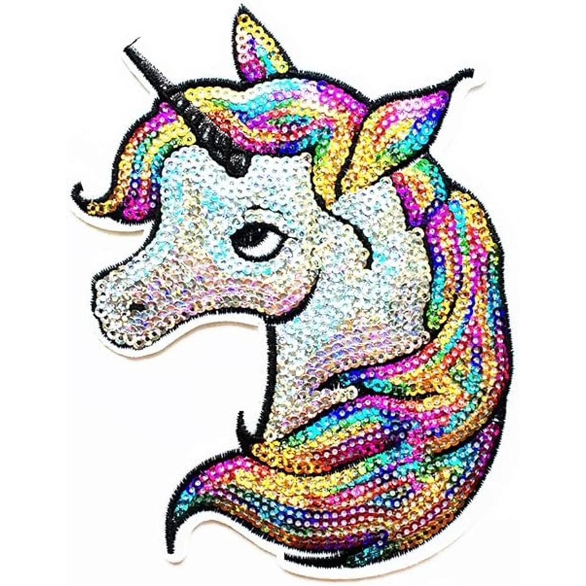 Parche bordado con estampado de unicornio de lentejuelas