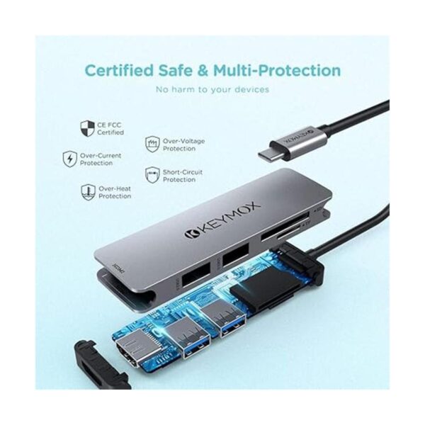 USBC Hub HDMI 5 en 1 Keymox USB C adaptador con 2 puertos_6