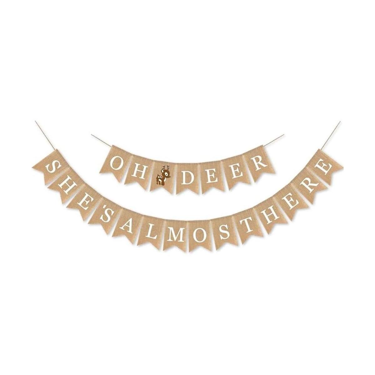 SWYOUN Arpillera Oh Deer Shes Almost Here Banner Mantel