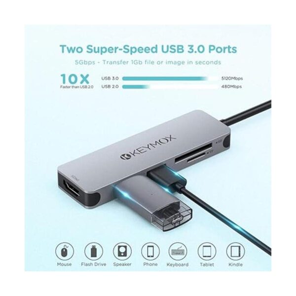 USBC Hub HDMI 5 en 1 Keymox USB C adaptador con 2 puertos_4