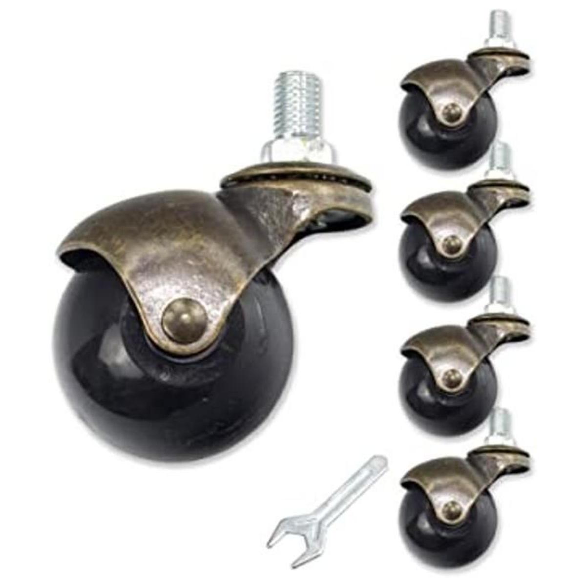 Juego de 5 ruedas de bola de bronce vintage de 2 pulgadas
