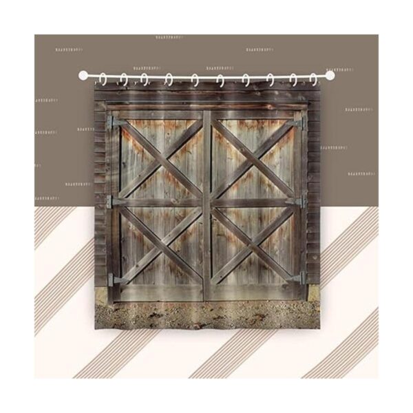 Renaiss Cortina de ducha con puerta de granero de madera