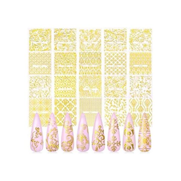 KISSBUTY 20 hojas de flores metálicas para uñas pegatinas_1