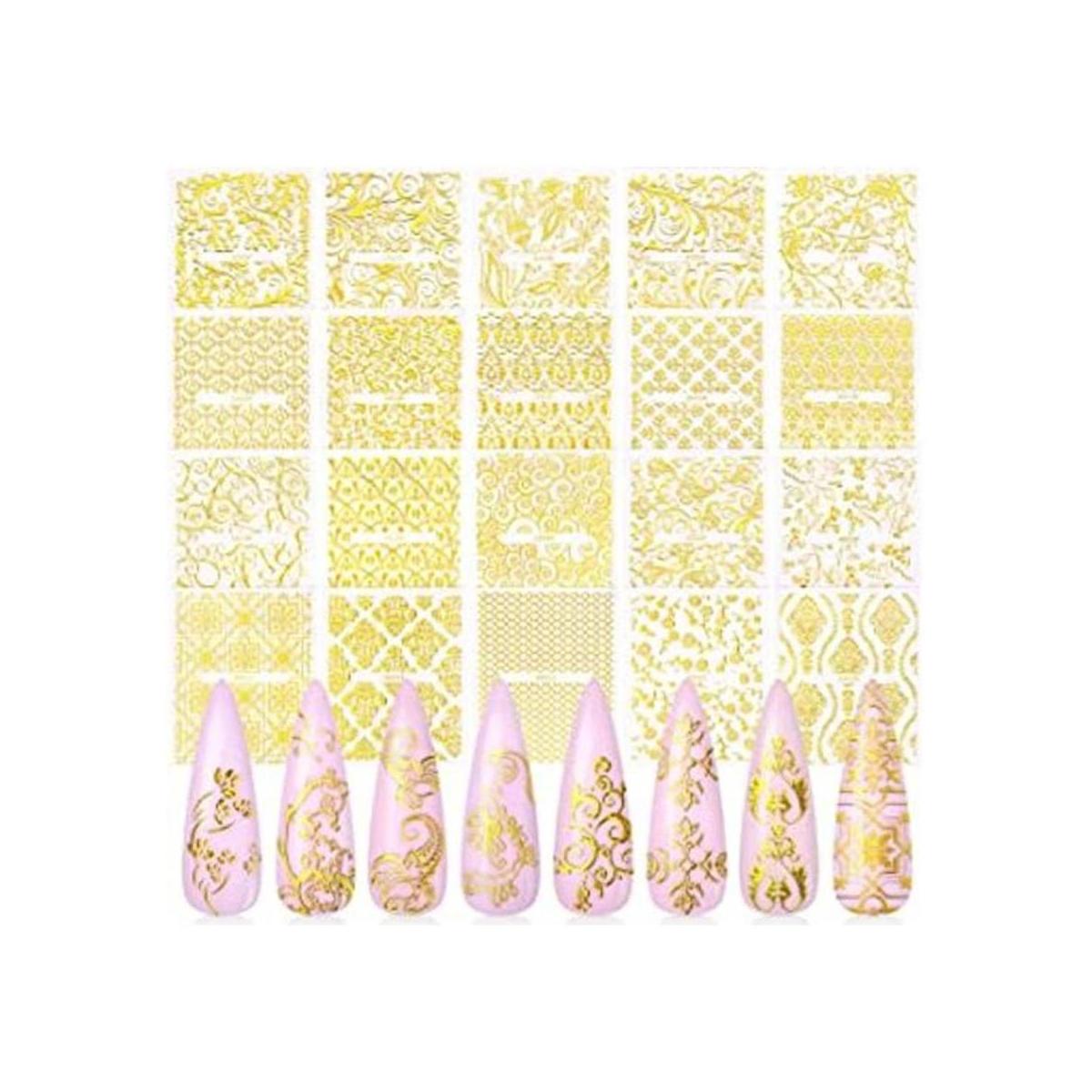 KISSBUTY 20 hojas de flores metálicas para uñas pegatinas