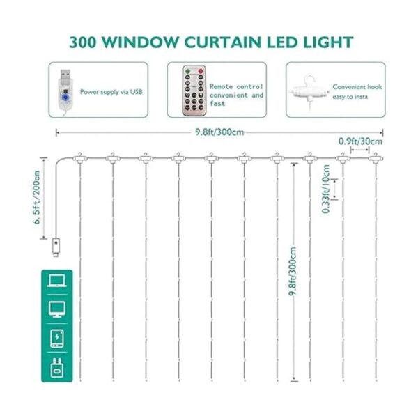 Luces de cortina 300 luces LED parpadeantes con control_4