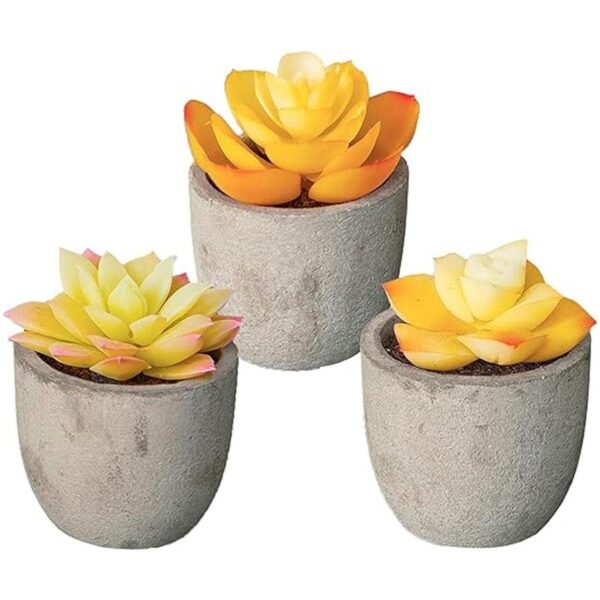 Juego de 3 plantas artificiales en maceta gris flores_1