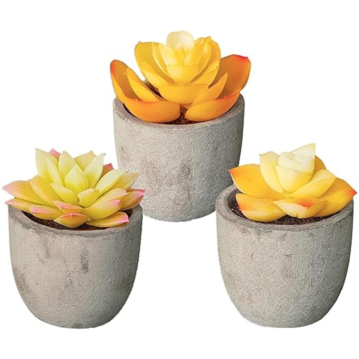 Juego de 3 plantas artificiales en maceta gris flores