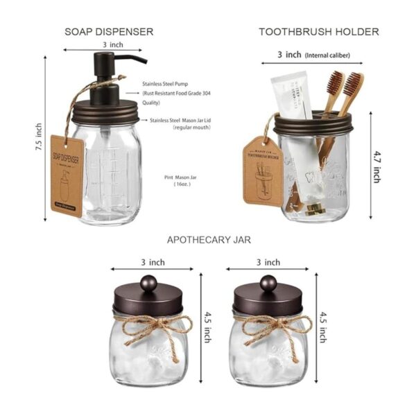 Juego de accesorios de baño Mason Jar 4 piezas