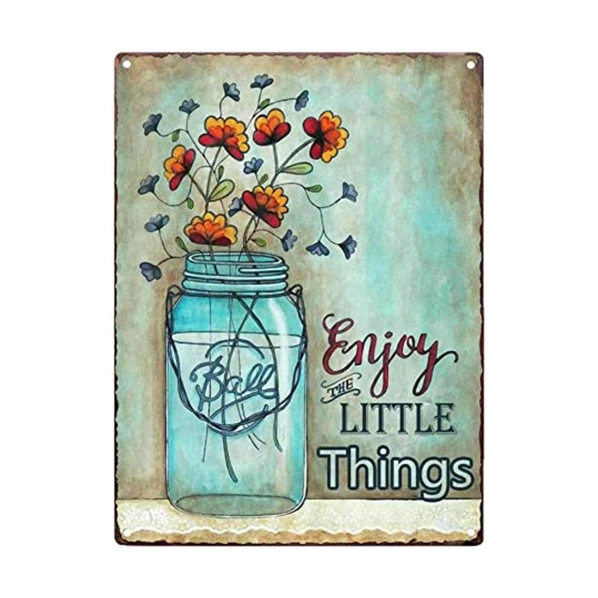 TISOSO Enjoy The Little Things Vintage Metal Sign Poppies