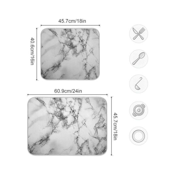 Tapete de secado de platos de mármol negro y gris de 16 x