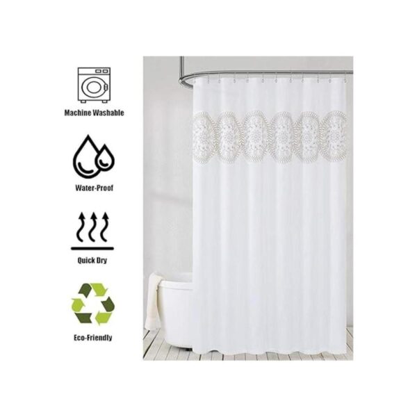 Jubilantex Cortina de ducha bordada marrón y blanco para_5