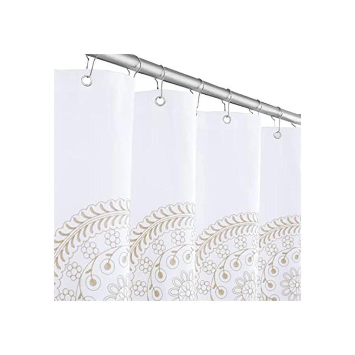 Jubilantex Cortina de ducha bordada marrón y blanco para