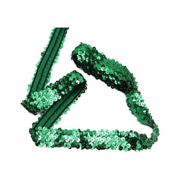 Ribete de cinta elástica de lentejuelas verde cinta de_1