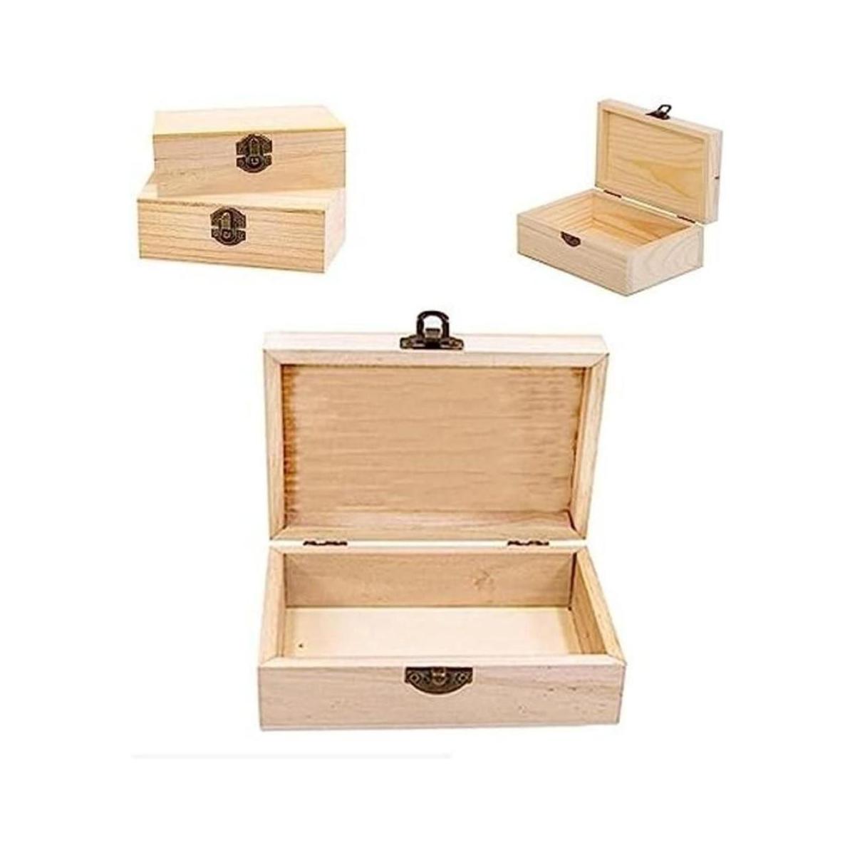 KYLER Caja de madera sin terminar con tapa con bisagras 4
