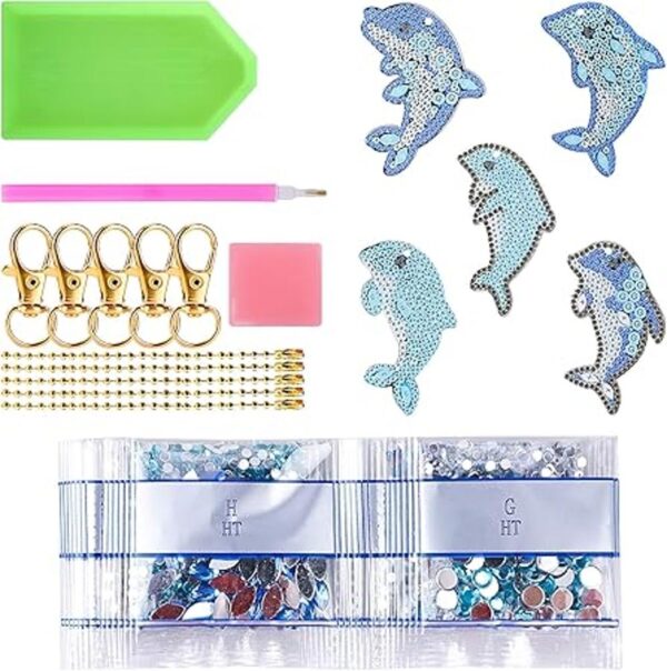 VETPW 5 piezas 5D DIY delfín diamante pintura llavero kit