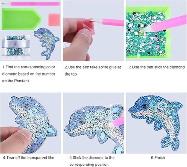 VETPW 5 piezas 5D DIY delfín diamante pintura llavero kit