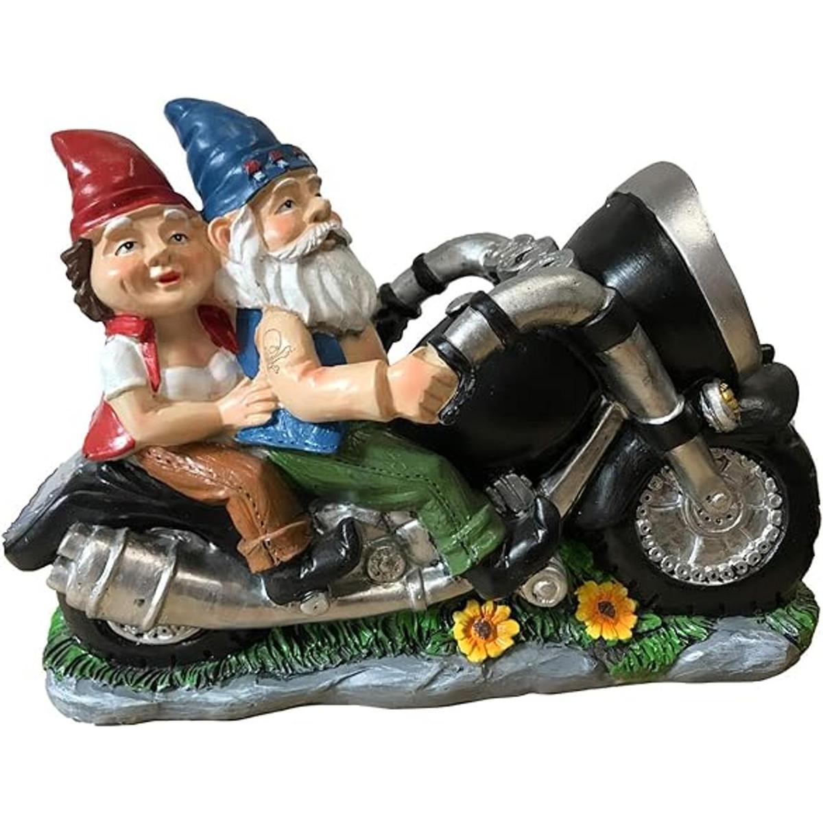 Gnomos de jardín de motociclista para parejas en